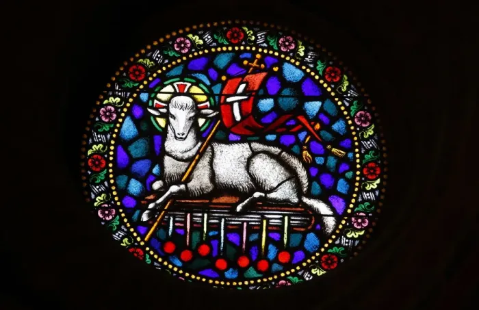 Framed Print : A stained glass window of Christ the Lamb in St. Matthias church, Budapest, Hungary Framed Print : A stained glass window of Christ the Lamb in St. Matthias church, Budapest, Hungary