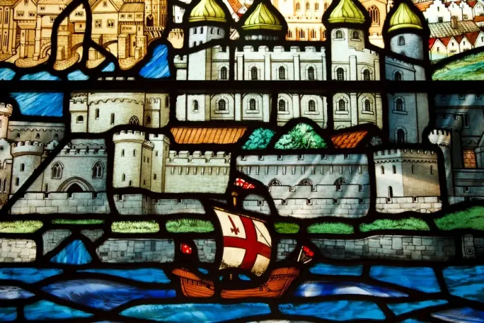 Framed Print : Detail from a stained glass window in the church of All Hallows by the Tower Framed Print : Detail from a stained glass window in the church of All Hallows by the Tower