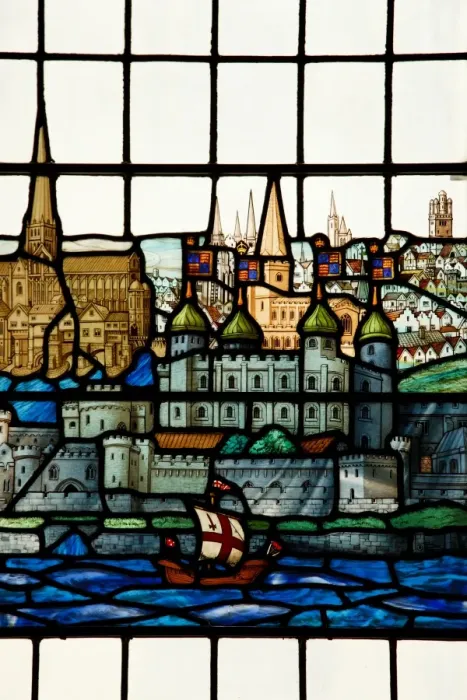Framed Print : Detail from a stained glass window in the church of All Hallows by the Tower Framed Print : Detail from a stained glass window in the church of All Hallows by the Tower