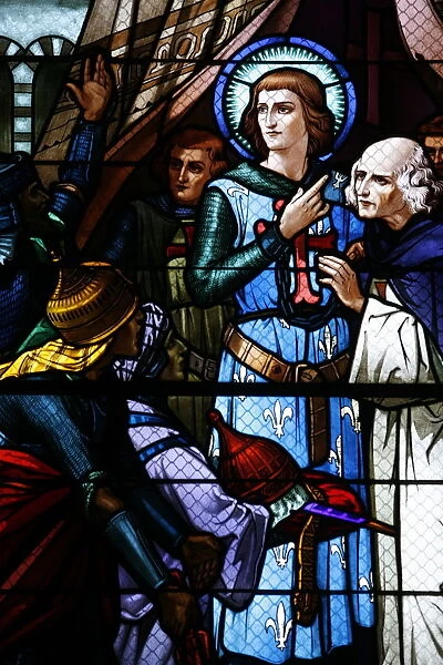 Stained glass window of the crusading St. Louis meeting the Emir, St