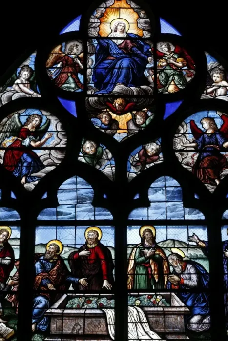Framed Print : Stained glass window dating from 1619 of the Assumption of the Virgin, Bourges Cathedral, UNESCO World Heritage Site, Cher, Centre, France, Europe Framed Print : Stained glass window dating from 1619 of the Assumption of the Virgin, Bourges Cathedral, UNESCO World Heritage Site, Cher, Centre, France, Europe
