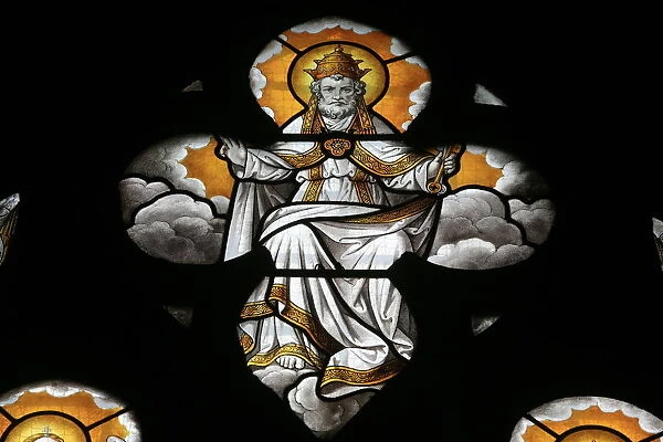 Stained glass window depicting God, Notre Dame de Beaune church, Beaune, Cote d Or