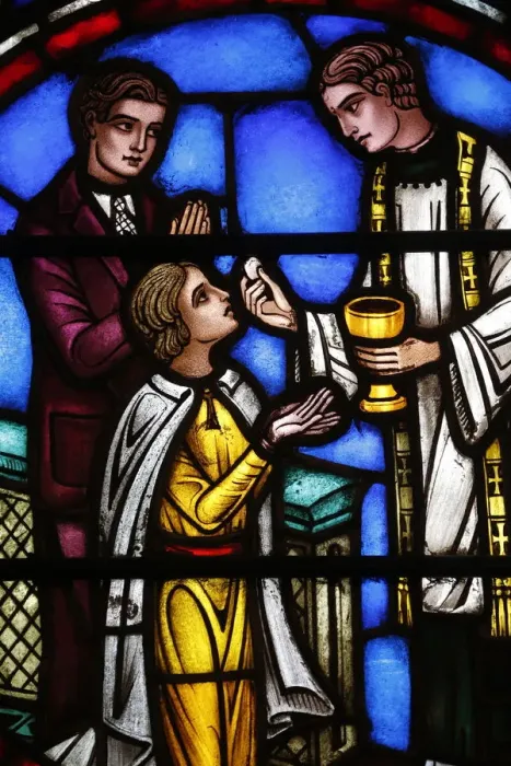 Framed Print : Stained glass window depicting Holy Communion, St. Barths Church, New York Framed Print : Stained glass window depicting Holy Communion, St. Barths Church, New York