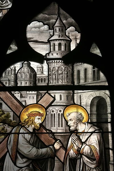Stained glass window depicting Jesus and St. Peter, Notre Dame de Beaune church, Beaune