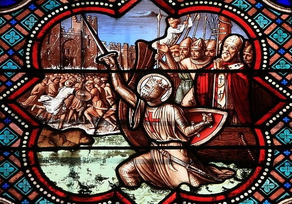 Stained glass window depicting the life of St. Louis, Senlis cathedral, Senlis, Oise