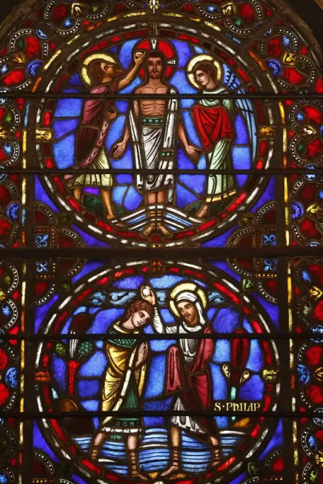 Framed Print : Stained glass window of Jesus and St. Philip, St. Barths Church, New York Framed Print : Stained glass window of Jesus and St. Philip, St. Barths Church, New York