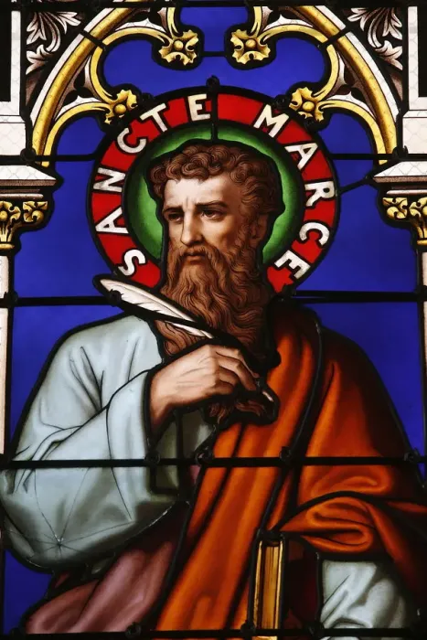 Framed Print : Stained glass window of St. Mark at Collegiale Notre-Dame des Marais Framed Print : Stained glass window of St. Mark at Collegiale Notre-Dame des Marais