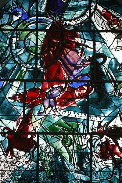 Stained glass window in the Synagogue of the Hadassah hospital showing the Tribes of