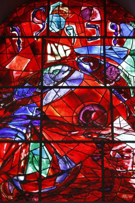 Framed Print : Stained glass window in the Synagogue of the Hadassah hospital showing the Tribes of Framed Print : Stained glass window in the Synagogue of the Hadassah hospital showing the Tribes of