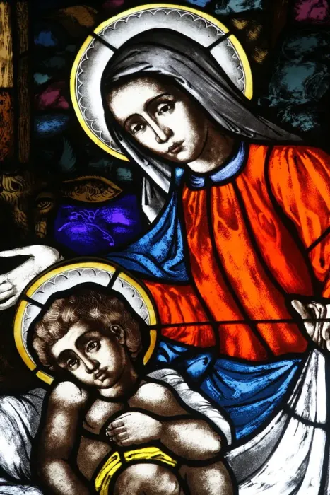 Framed Print : Stained glass window of Virgin and Child, St. Marys church, New York Framed Print : Stained glass window of Virgin and Child, St. Marys church, New York