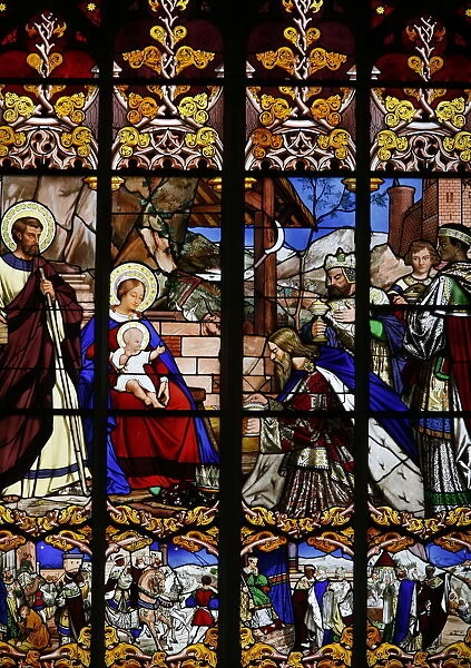 Stained glass window of the visit of the magi, St. Gatien Cathedral, Tours