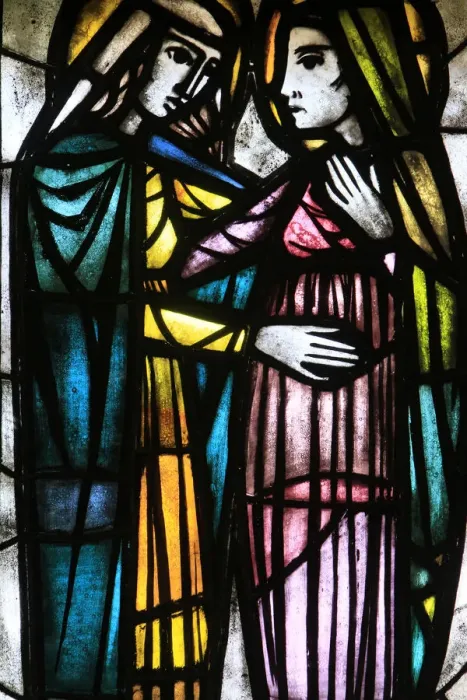 Framed Print : Stained-glass window of The Visitation, St. Petrus and St Framed Print : Stained-glass window of The Visitation, St. Petrus and St