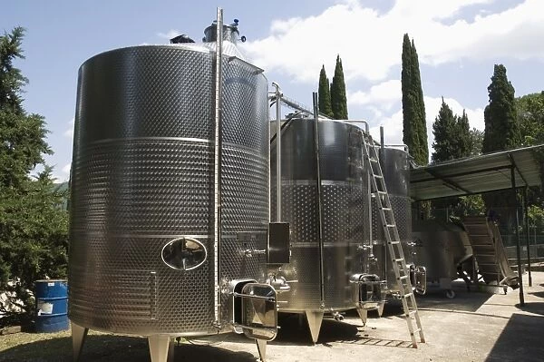Stainless steel fermentation vats at the Villa Vignamaggio