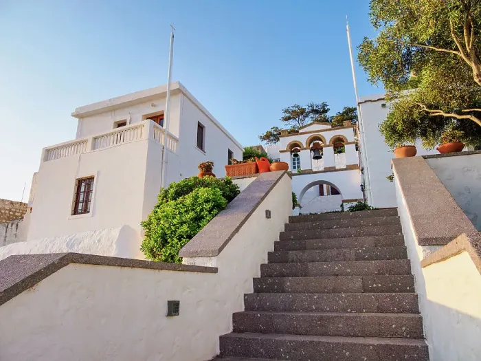 Framed Print : Stairway to the Church of Panagia i Diasozousa, Virgin Mary the Saviour, Patmos Chora, Patmos Island, Dodecanese, Greek Islands, Greece, Europe Framed Print : Stairway to the Church of Panagia i Diasozousa, Virgin Mary the Saviour, Patmos Chora, Patmos Island, Dodecanese, Greek Islands, Greece, Europe