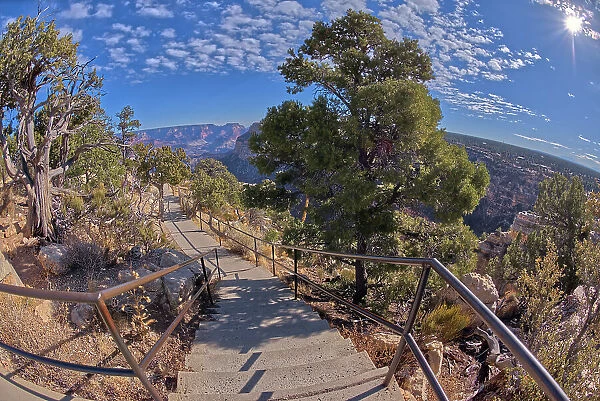 Stairway leading down to the Trailview Overlook East Vista at Grand Canyon South Rim, off Hermit Road, Grand Canyon, UNESCO World Heritage Site, Arizona, United States of America, North America