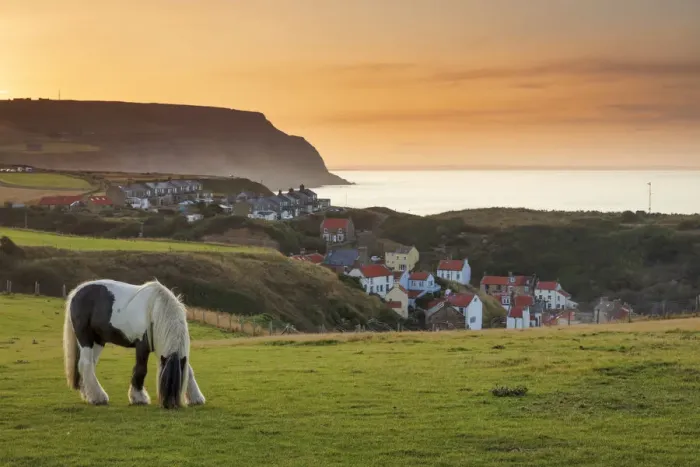Framed Print : Staithes fishing village and distant Boulby Cliffs on the North Yorkshire Heritage Framed Print : Staithes fishing village and distant Boulby Cliffs on the North Yorkshire Heritage