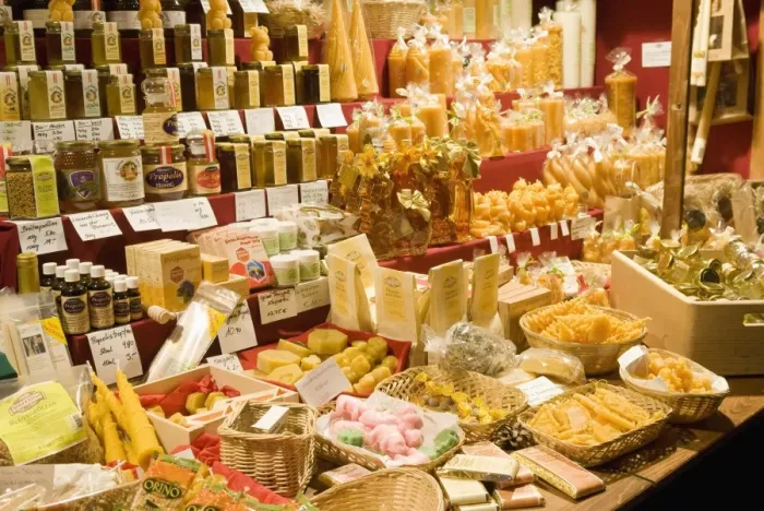 Framed Print : Stall with health products at Christkindlmarkt (Christmas Market), Spittelberg Framed Print : Stall with health products at Christkindlmarkt (Christmas Market), Spittelberg