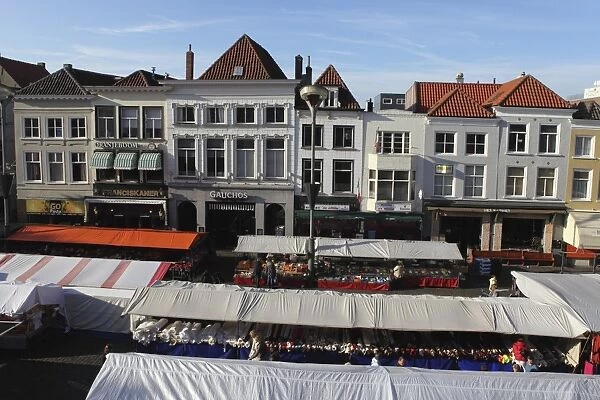 Stalls set for market day at the Grote Markt (Big Market), central square in Breda