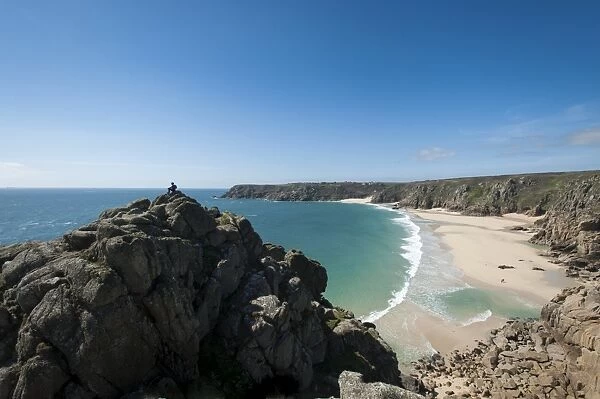 Standing near Logan Rock at the top of Treen Beach, Cornwall, the westernmost part