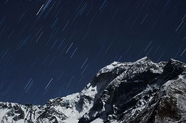 Star trails in the Manaslu region, Nepal, Himalayas, Asia