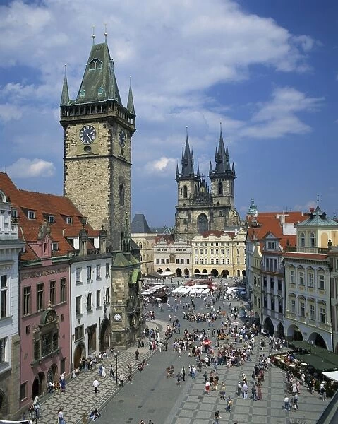 Stare Mesto Square, the Gothic Tyn Church and Town Hall in the city of Prague