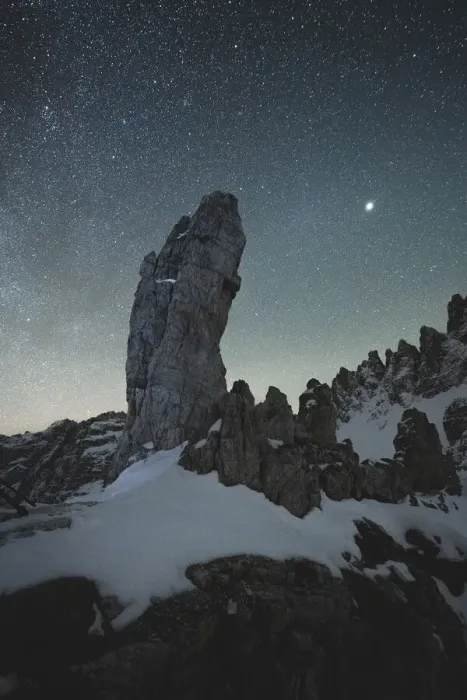 Framed Print : Stars over the Frankfurter Wurstel (Salsiccia) rock and Monte Paterno, Sesto Dolomites Framed Print : Stars over the Frankfurter Wurstel (Salsiccia) rock and Monte Paterno, Sesto Dolomites