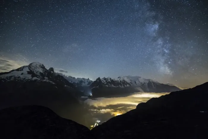 Framed Print : Stars and Milky Way illuminate the snowy peaks around Lac de Cheserys, Chamonix, Haute Savoie Framed Print : Stars and Milky Way illuminate the snowy peaks around Lac de Cheserys, Chamonix, Haute Savoie