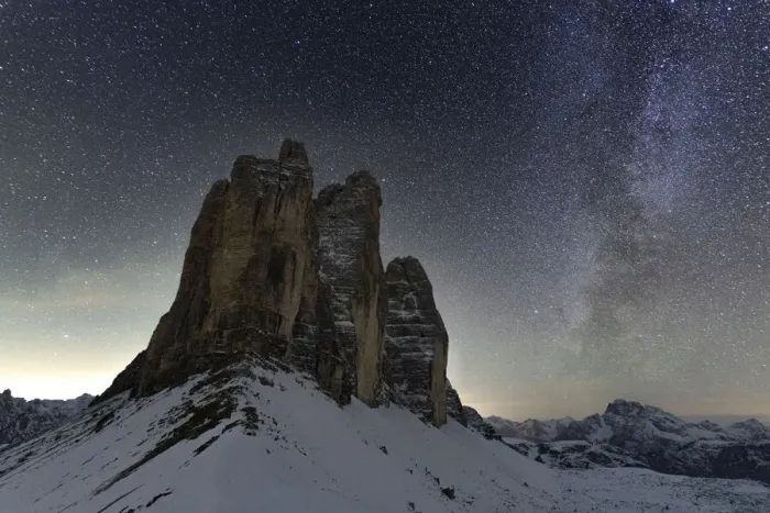 Framed Print : Stars in the night sky over the majestic rocks of Tre Cime di Lavaredo, Sesto Dolomites