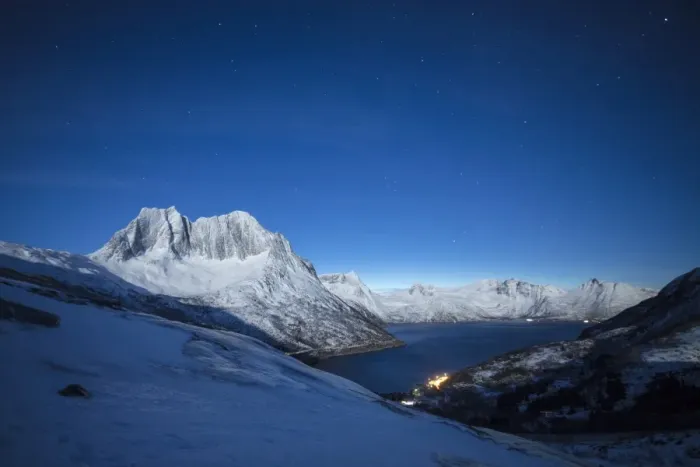 Framed Print : Stars of the polar night on the Senjahopen peak and frozen sea, Senja, Mefjordbotn Framed Print : Stars of the polar night on the Senjahopen peak and frozen sea, Senja, Mefjordbotn