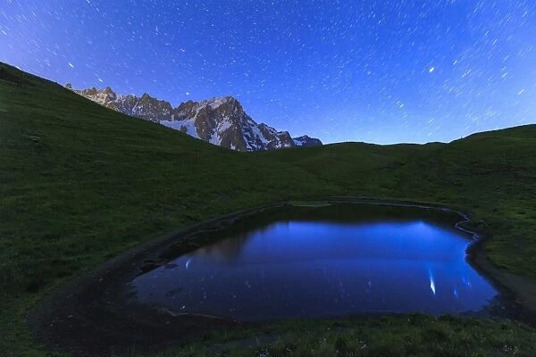 Stars reflected in a pool, Mont de la Saxe, Ferret Valley, Courmayeur, Aosta Valley