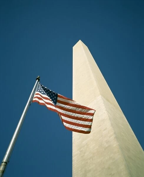 Stars and stripes American flag and Washington Monument, Washington D