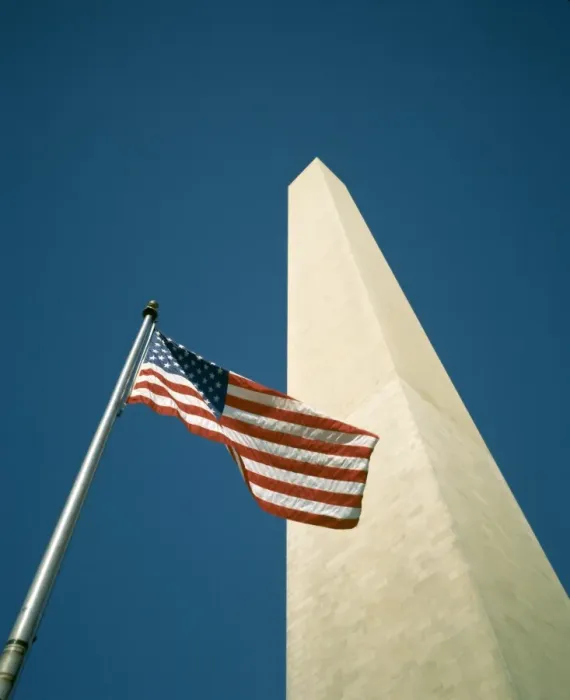 Framed Print : Stars and stripes American flag and Washington Monument, Washington D Framed Print : Stars and stripes American flag and Washington Monument, Washington D