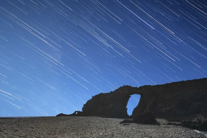 Framed Print : Startrail over the natural stone arch Arco del Jurado at Pena Horadada beach Framed Print : Startrail over the natural stone arch Arco del Jurado at Pena Horadada beach