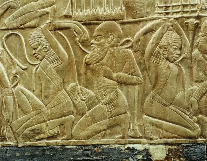 Framed Print : Detail from a state chariot showing the vanquished and enslaved enemies of Egypt Framed Print : Detail from a state chariot showing the vanquished and enslaved enemies of Egypt