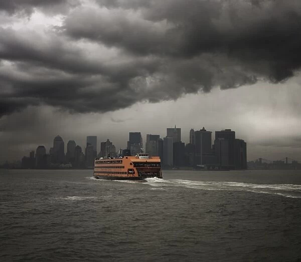Staten Island ferry sailing towards Manhattan, New York, United States of America