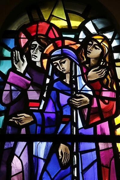 Station of the Cross, stained glass in Sainte Therese Basilica, Lisieux, Calvados, Normandy, France, Europe