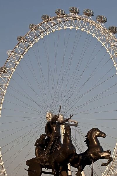 Statue of Boudicca and the London Eye, London, England, United Kingdom, Europe