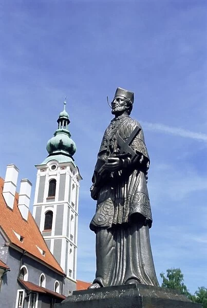 Statue and former church of St. Jost, Cesky Krumlov, Czech Republic, Europe