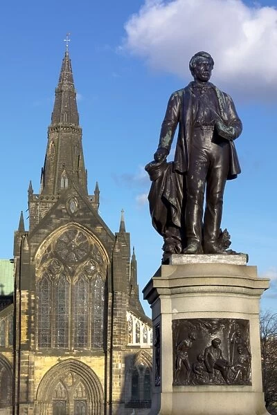 Statue of David Livingstone and Glasgow Cathedral, Glasgow, Scotland, United Kingdom