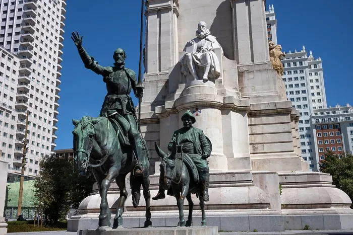 Framed Print : Statue of Don Quixote and Sancho Panza in Plaza de Espana, in the capital city of Madrid, Spain Framed Print : Statue of Don Quixote and Sancho Panza in Plaza de Espana, in the capital city of Madrid, Spain