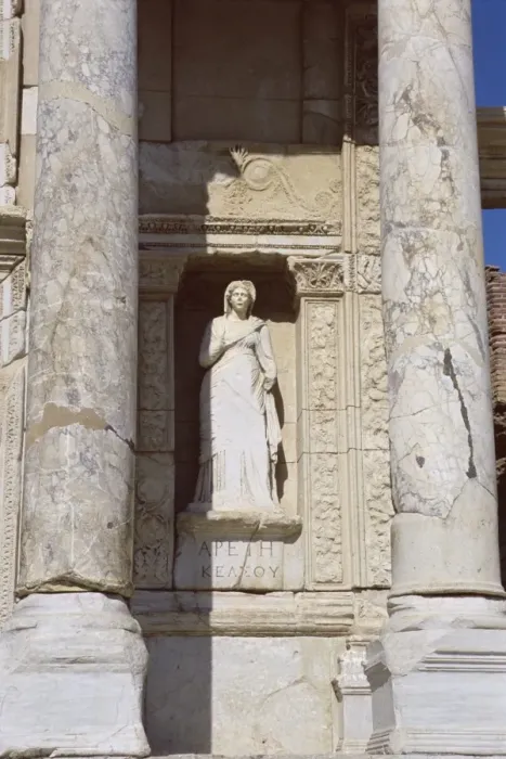 Framed Print : Statue in facade of reconstructed Library of Celsus Framed Print : Statue in facade of reconstructed Library of Celsus
