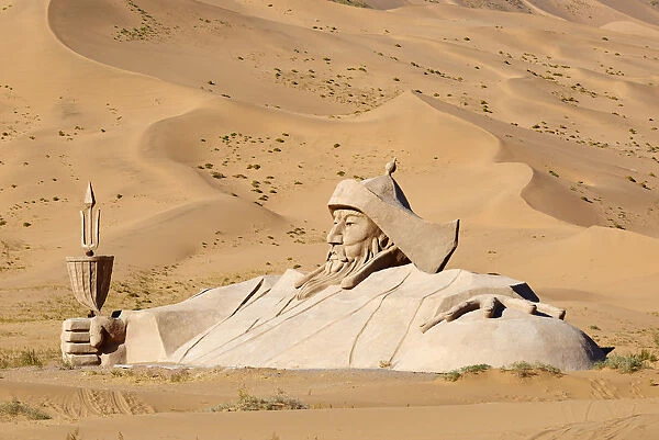 Statue of Gengis, Mongol emperor, Badain Jaran Desert, Gobi Desert, Inner Mongolia