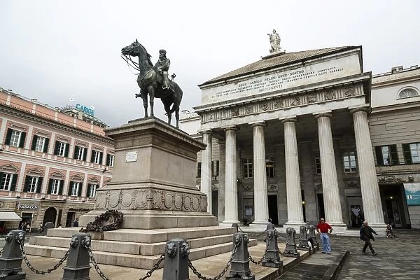 Statue of Giuseppe Garibaldi in front of the theatre Carlo Felice, Piazza De Ferrari, Genoa, Liguria, Italy, Europe