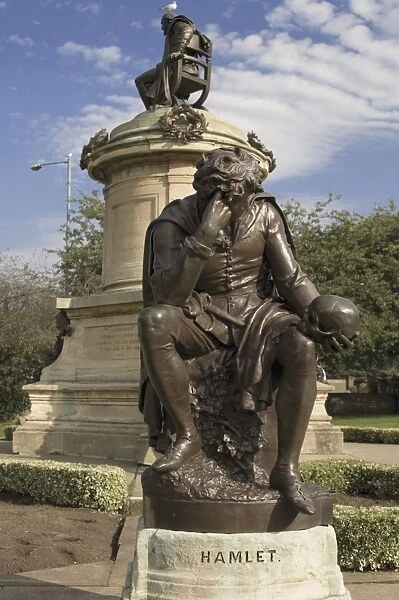Statue of Hamlet with William Shakespeare behind, Stratford upon Avon, Warwickshire