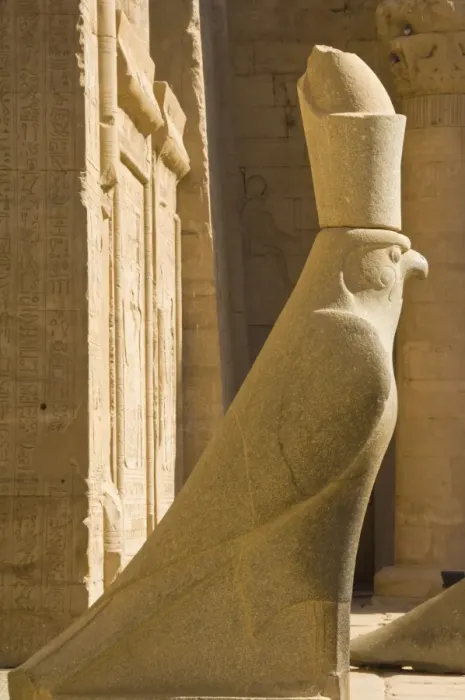 Framed Print : Statue of Horus the falcon outside the doorway to the sandstone Temple of Horus at Edfu Framed Print : Statue of Horus the falcon outside the doorway to the sandstone Temple of Horus at Edfu