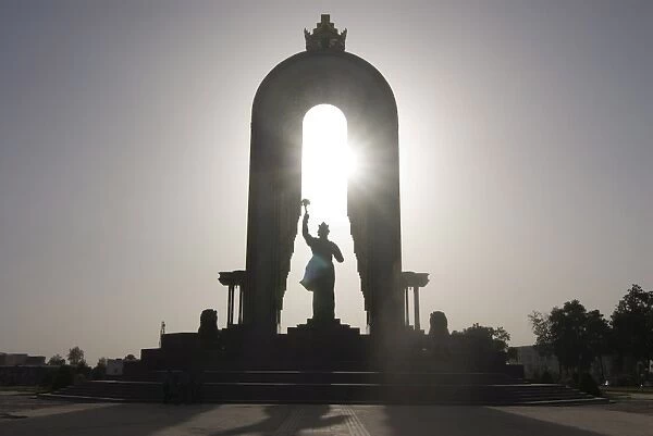The statue of Ismail Samani in silhouette, Dushanbe, Tajikistan, Central Asia