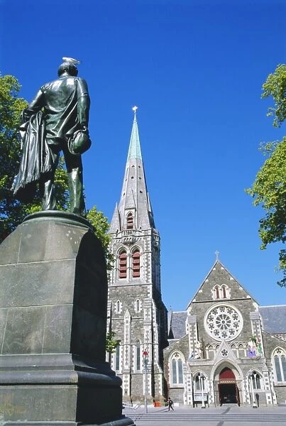 Statue of J R Godley and the Cathedral