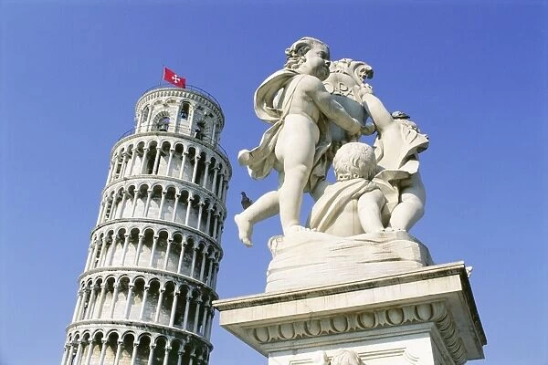 Statue in front of the Leaning Tower of Pisa
