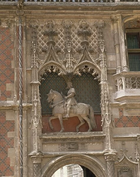 Statue of Louis XII on horseback above the chateau entrance at Blois, Loir-et-Cher