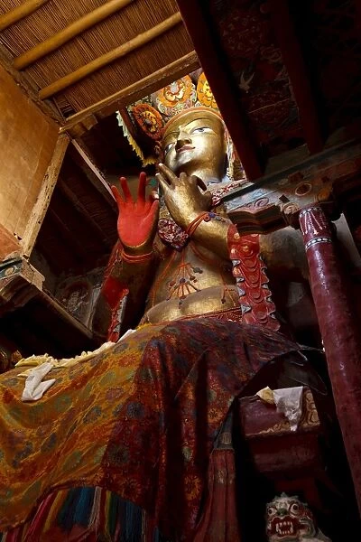 Statue of Maitreya Buddha in interior of Chamba Gompa, Basgo, Ladakh, Jammu and Kashmir